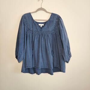 NWT! Cleo & Wolf Peasant Blouse, Slate Blue, Sz XXL